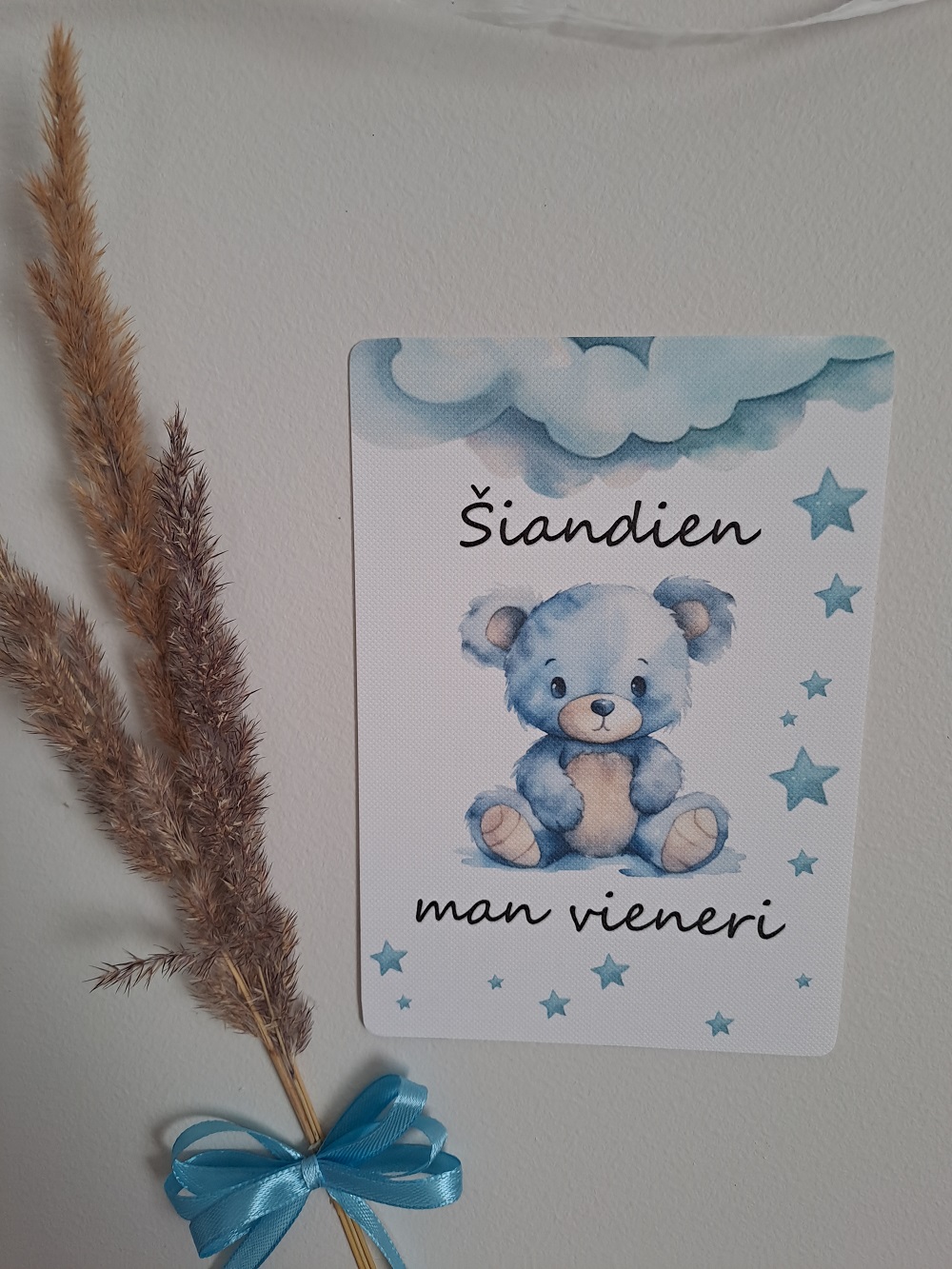 Kūdikio mėnesių kortelės "Mėlynas meškiukas"