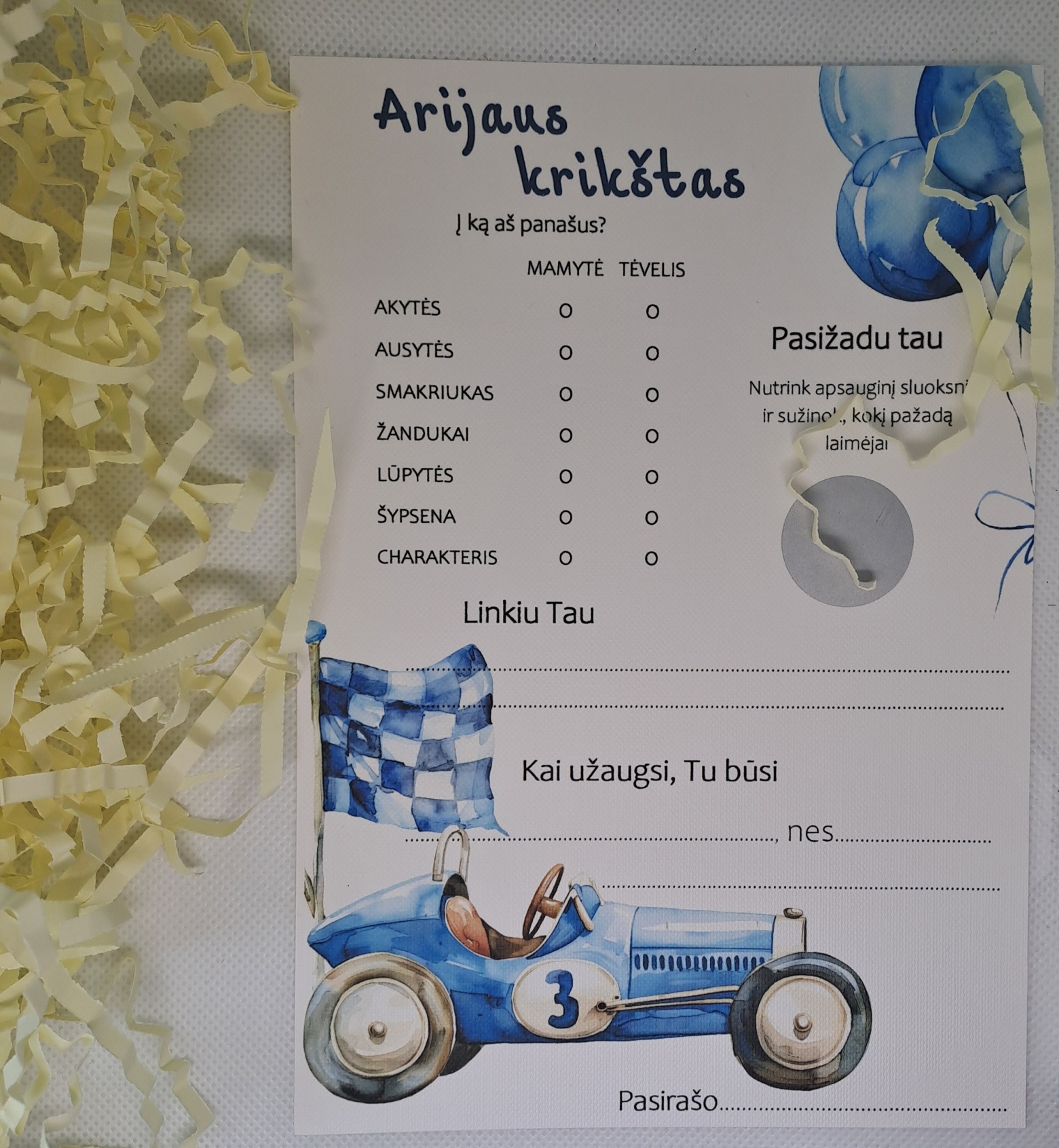 Krikštynų žaidimas MĖLYNA MAŠINĖLĖ