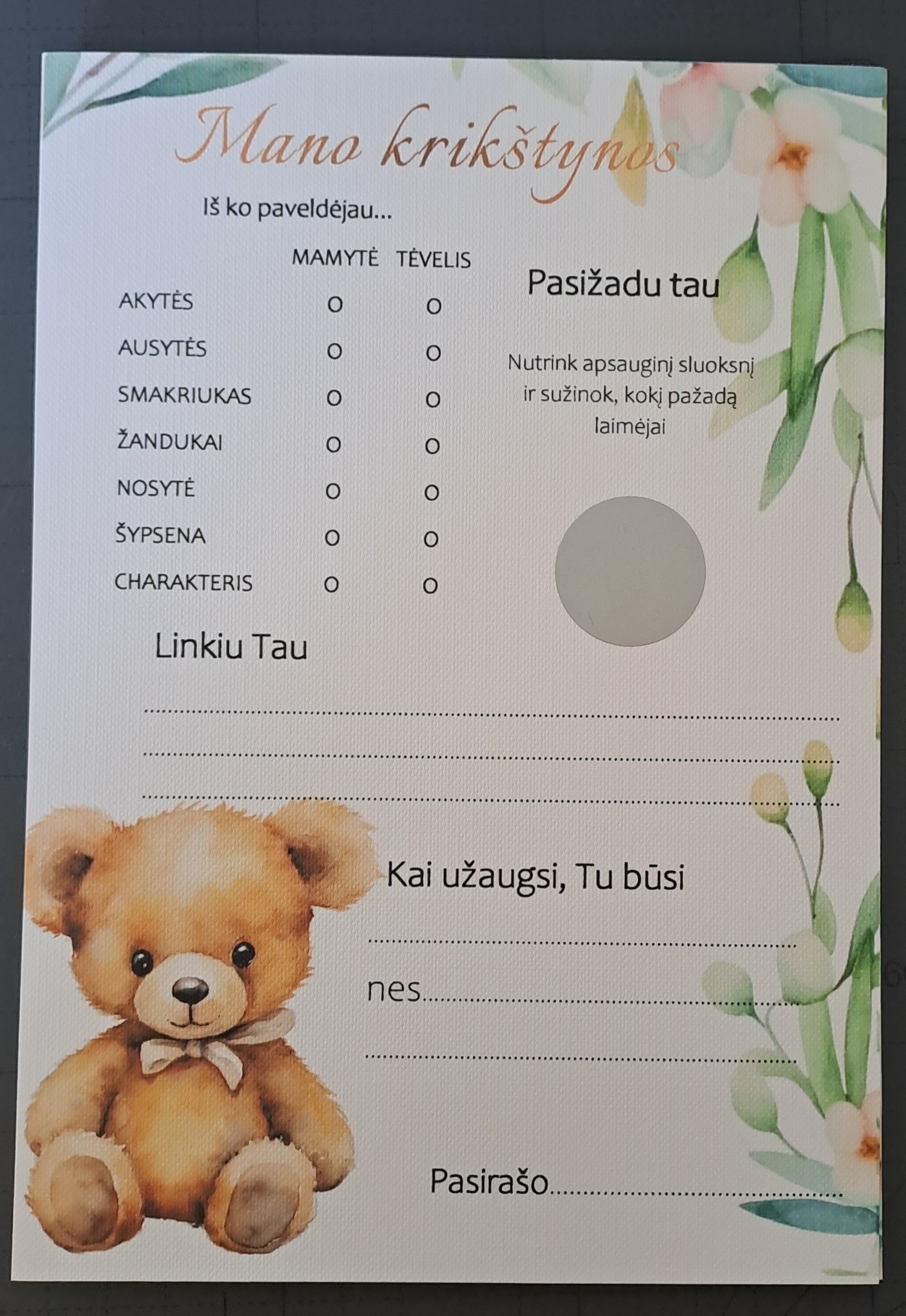 Krikštynų žaidimas MANO MEŠKIUKAS