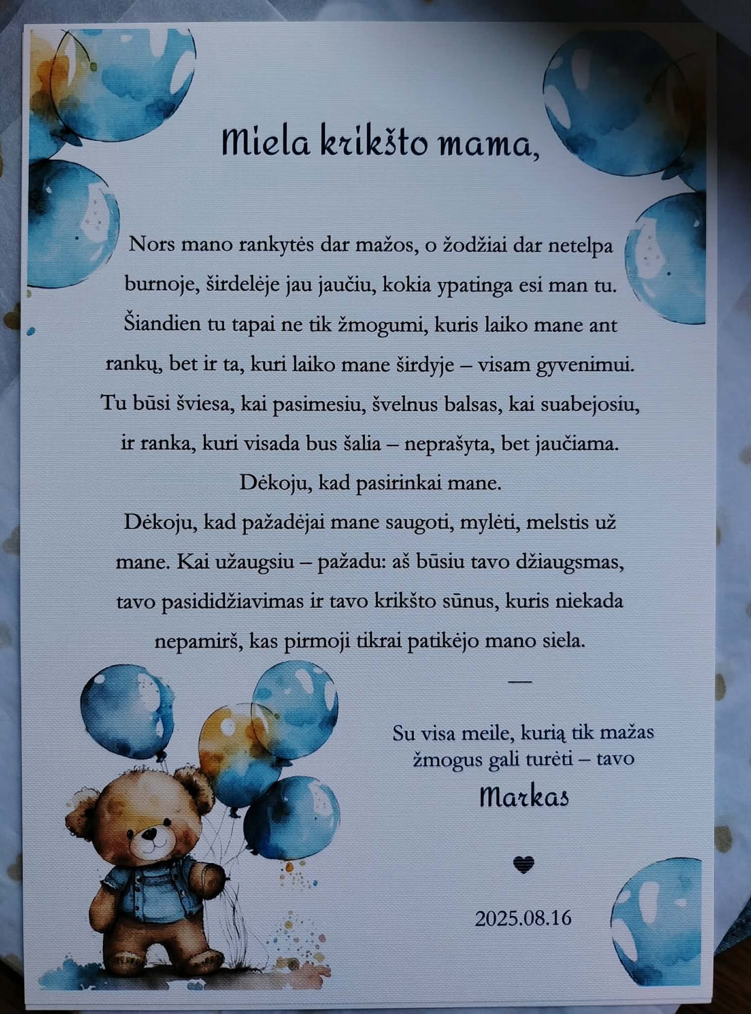 Padėka krikšto tėveliams IŠ ŠIRDIES