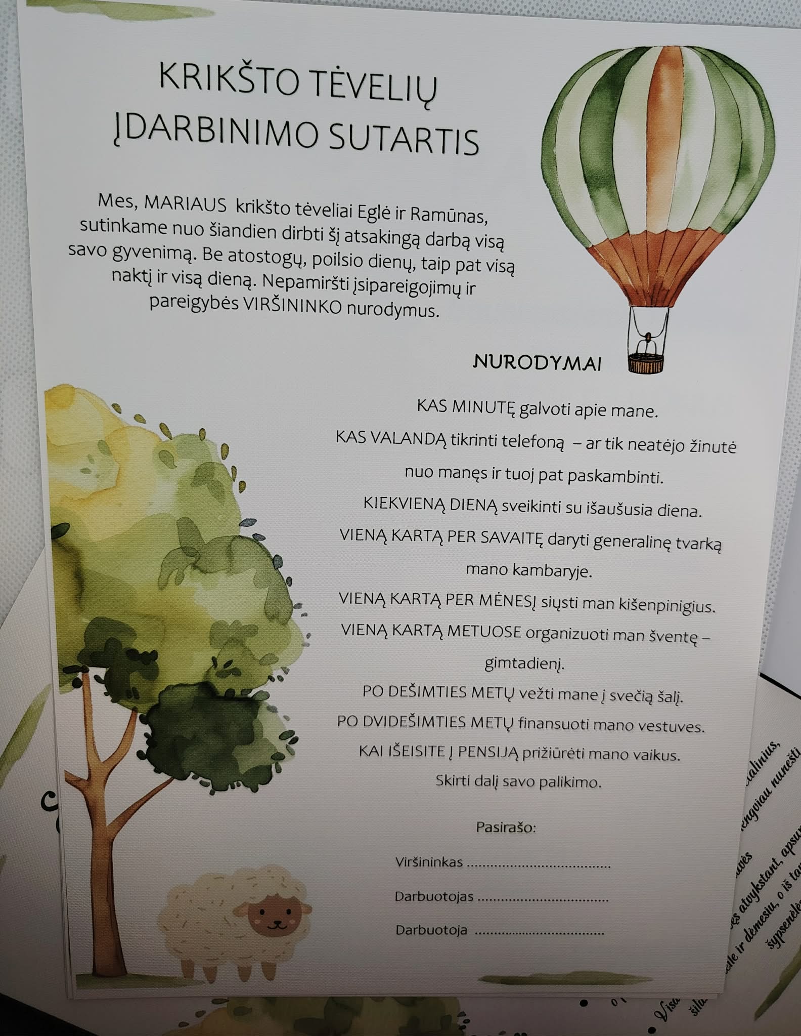 Krikšto tėvelių įdarbinimo sutartis MARIUS