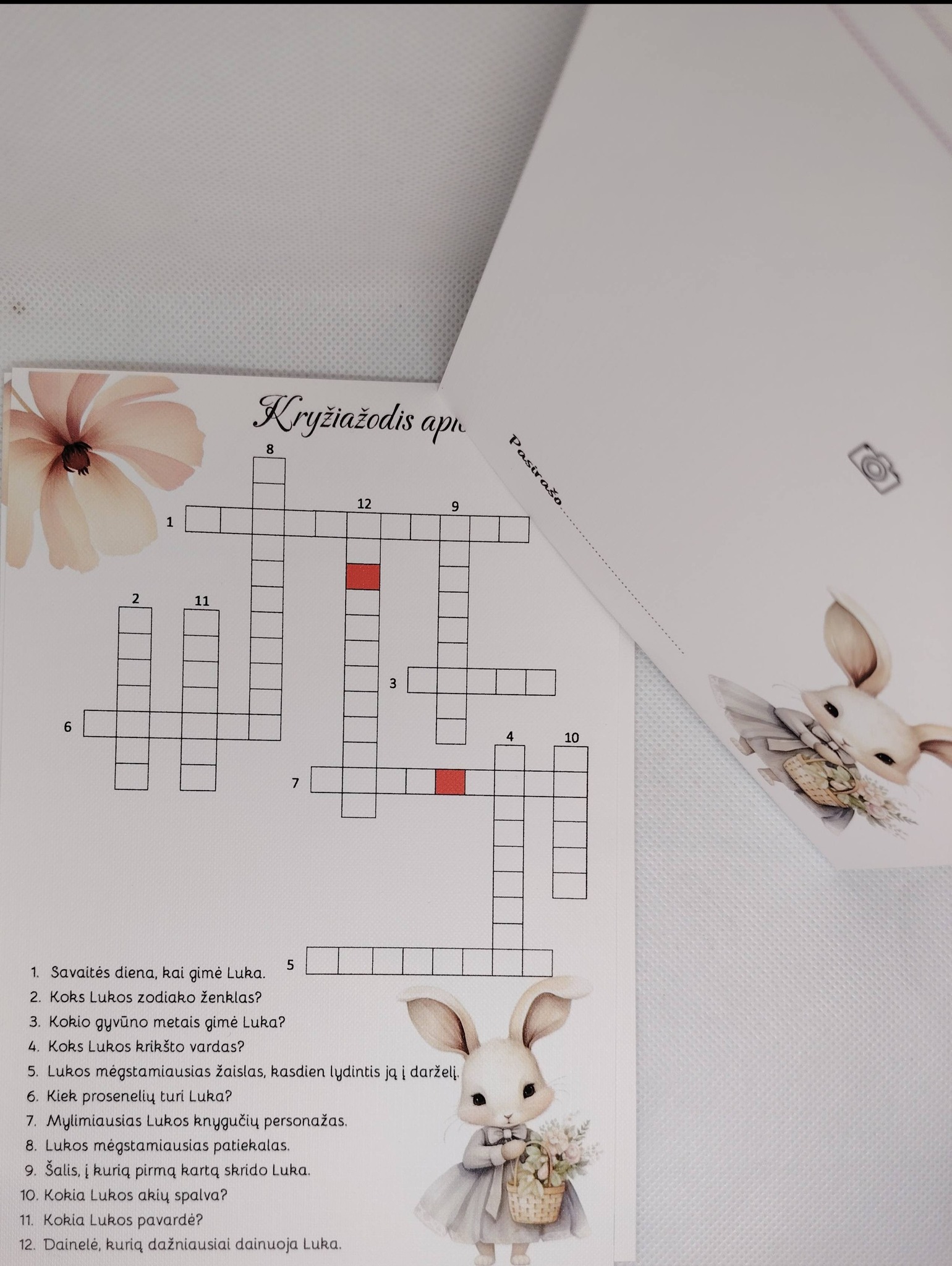Krikštynų kryžiažodis ZUIKUTĖ