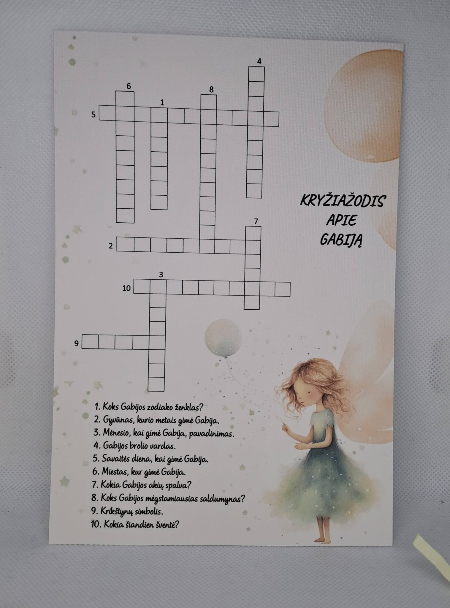 Krikštynų kryžiažodis GABIJA