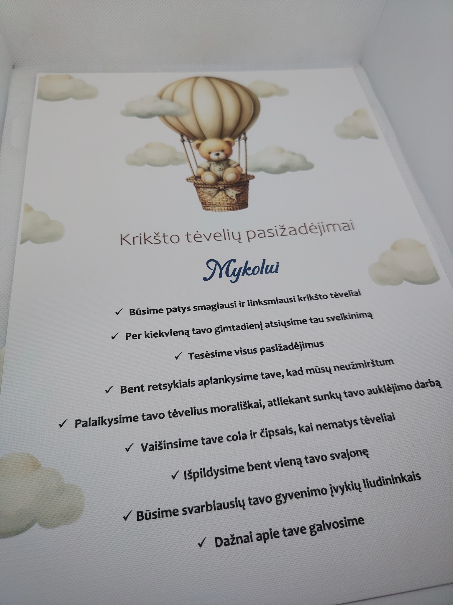 Krikšto tėvelių pasižadėjimai MYKOLAS
