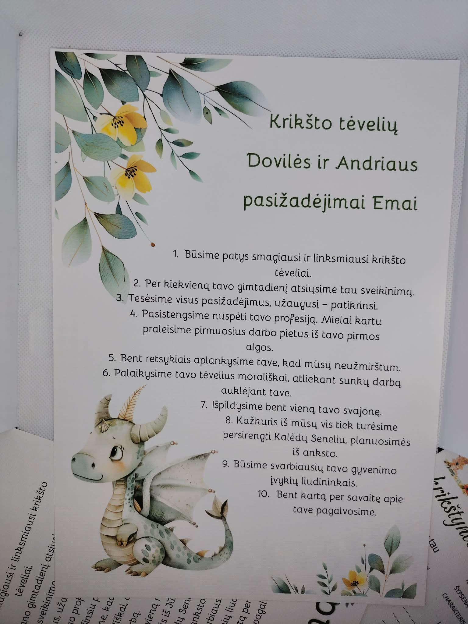 Krikšto tėvelių pasižadėjimai EMA