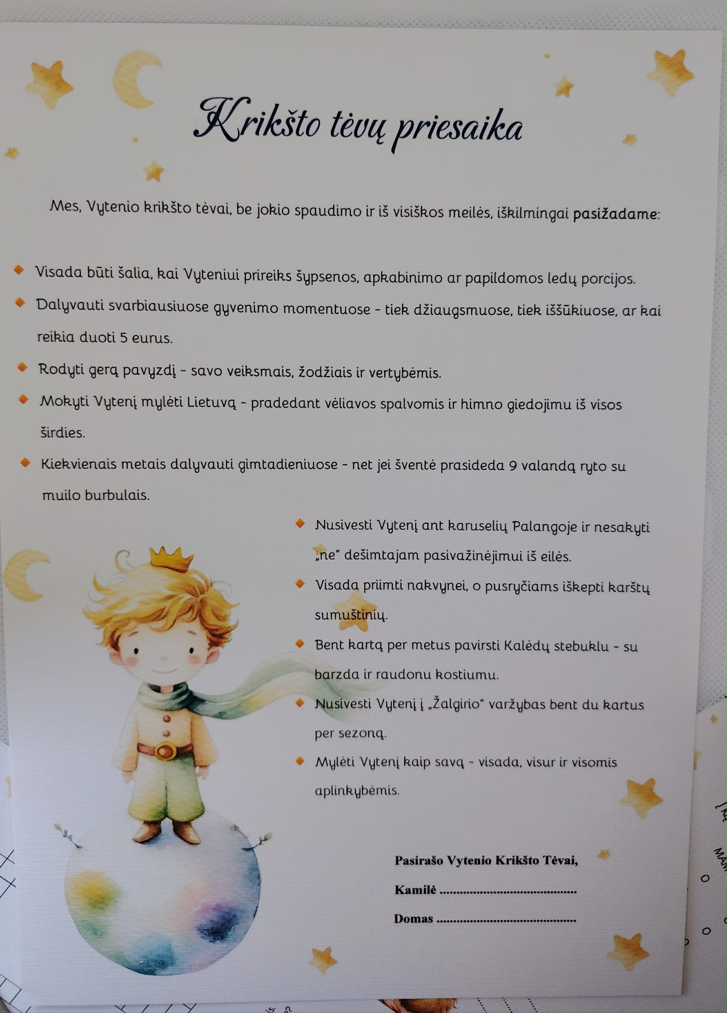 Krikšto tėvelių priesaika VYTENIS
