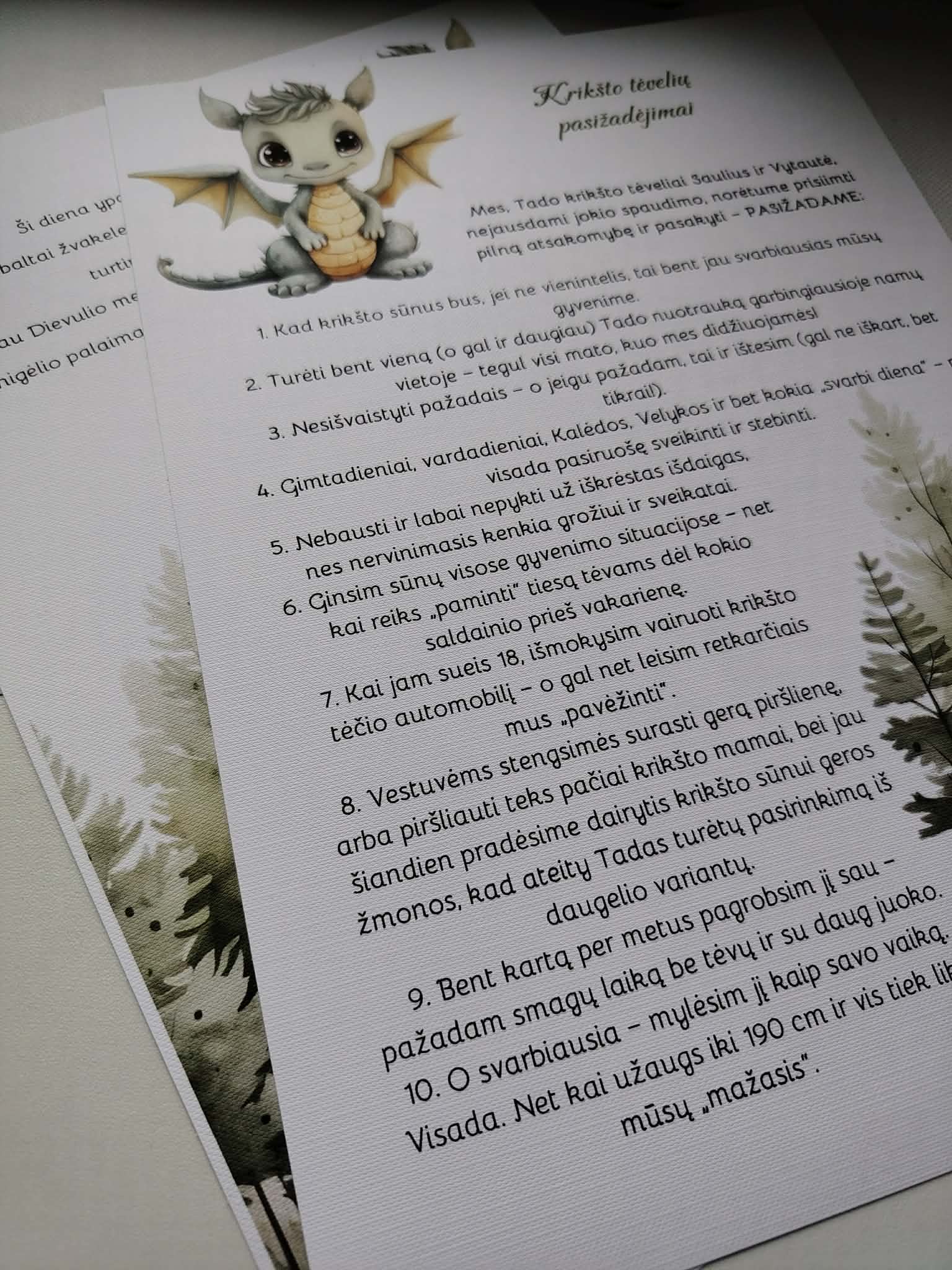 Krikšto tėvelių pasižadėjimai TADAS