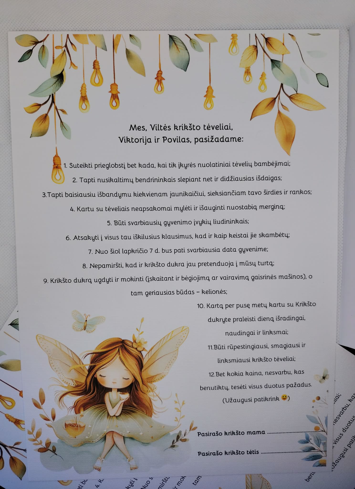 Krikšto tėvelių pasižadėjimai VILTĖ