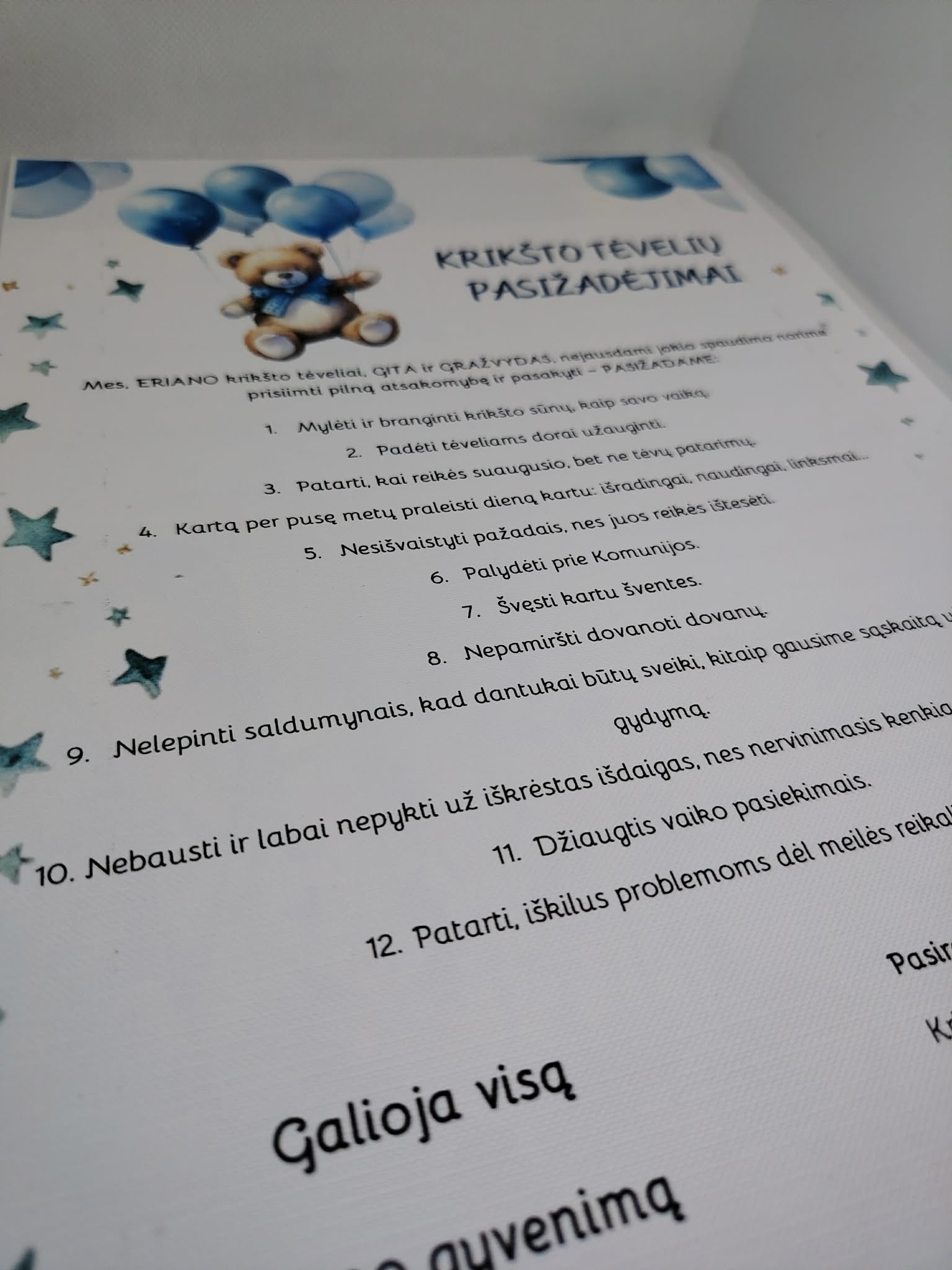 Krikšto tėvelių pasižadėjimai ERIANAS