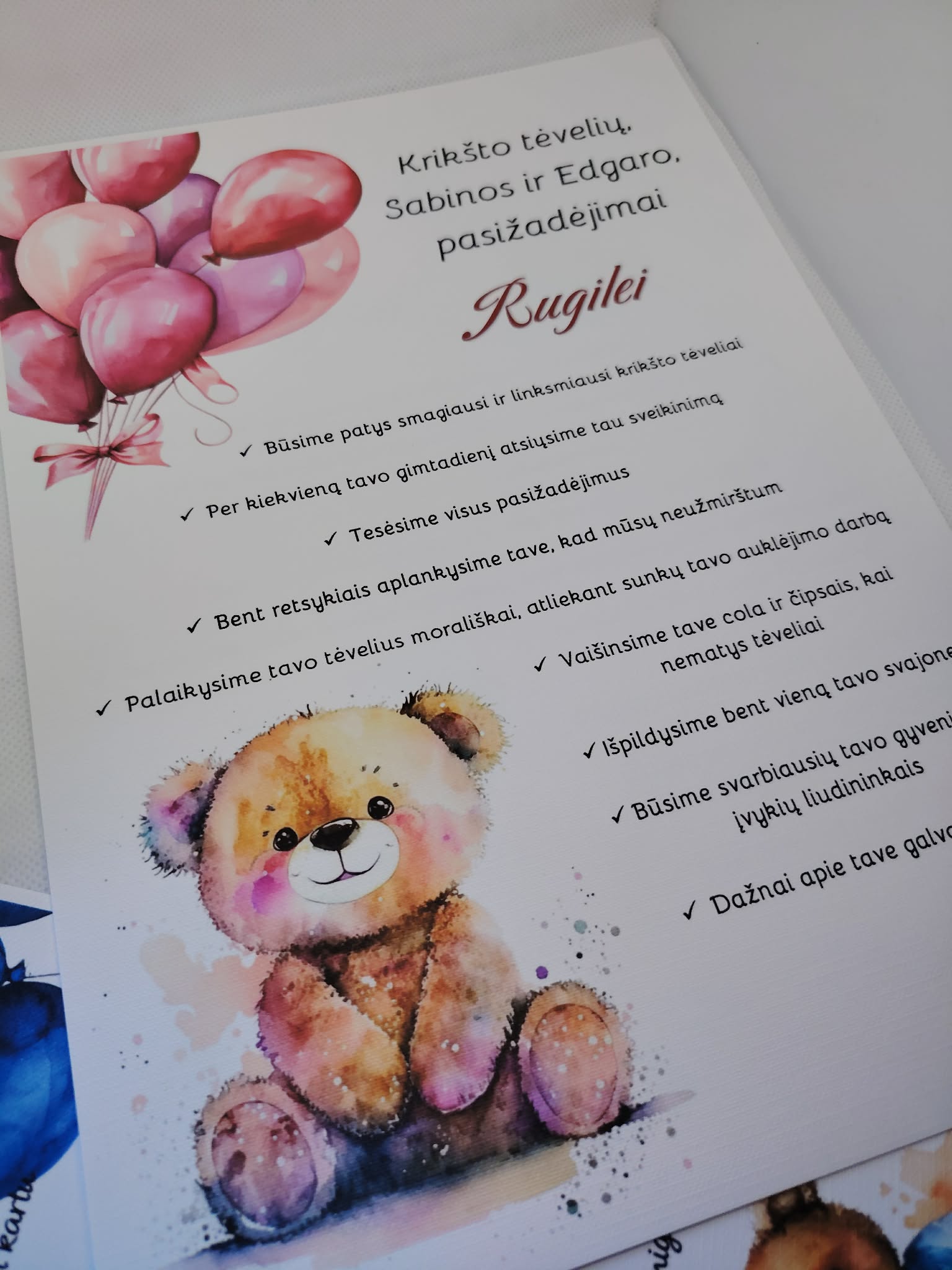 Krikšto tėvelių pasižadėjimai RUGILĖ
