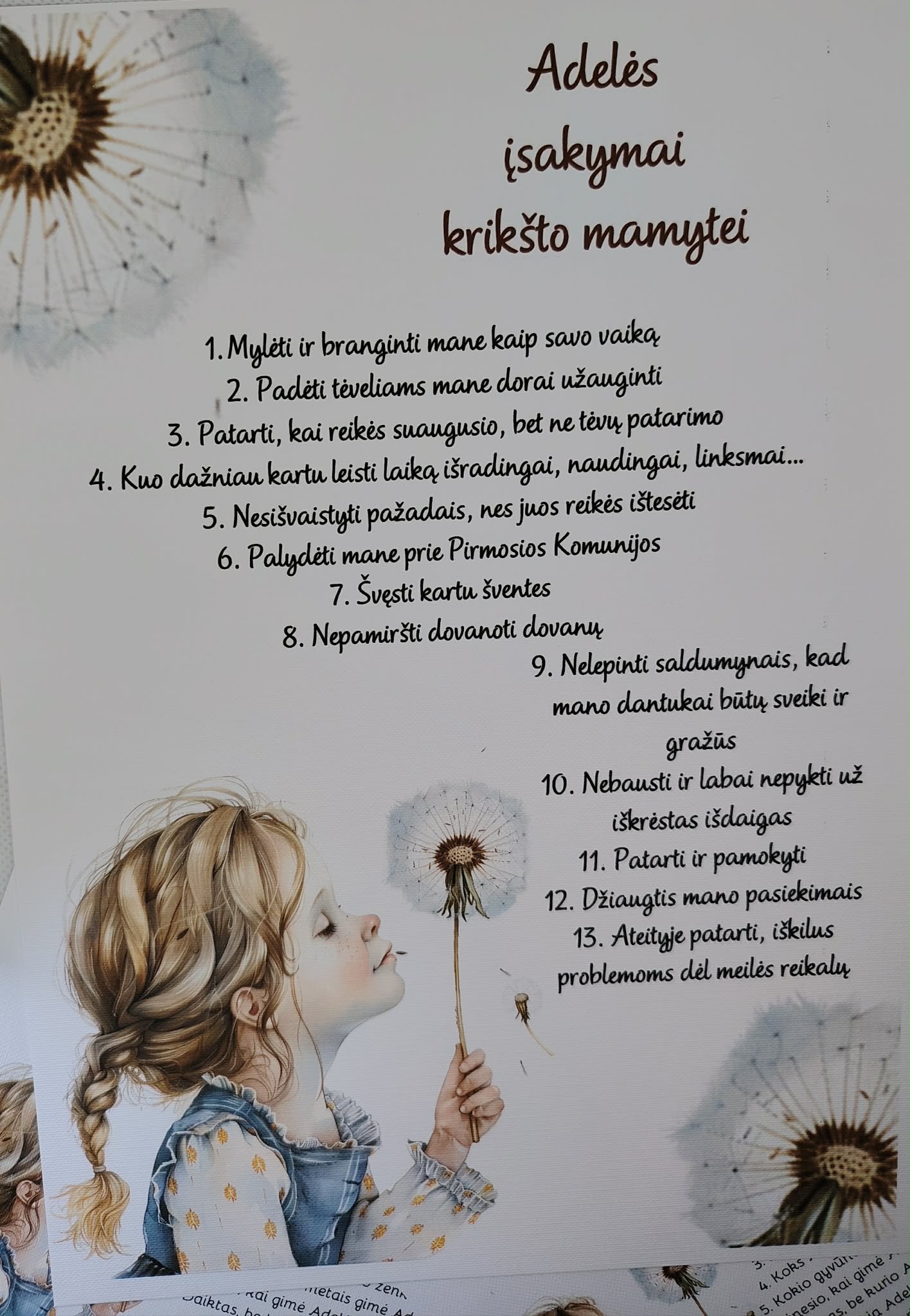 Įsakymai krikšto tėveliams ADELĖ
